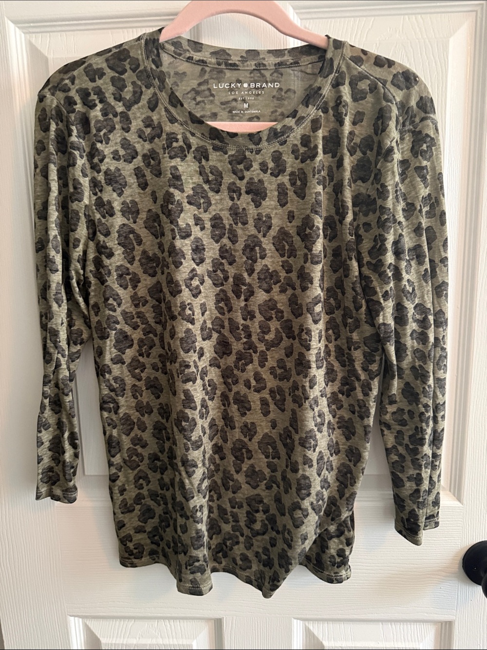Lucky Brand Olive & Black Leopard Print Long Sleeve Top